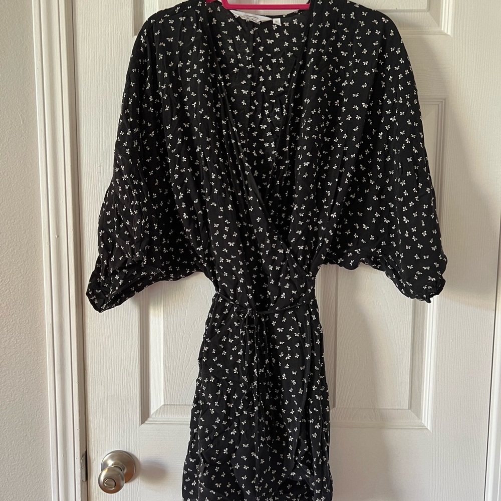 Black and White Floral Wrap Dress